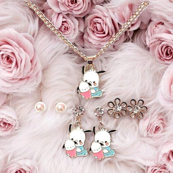 Super Cute Pochacco Necklace And Earrings Set - Picture 1 of 1